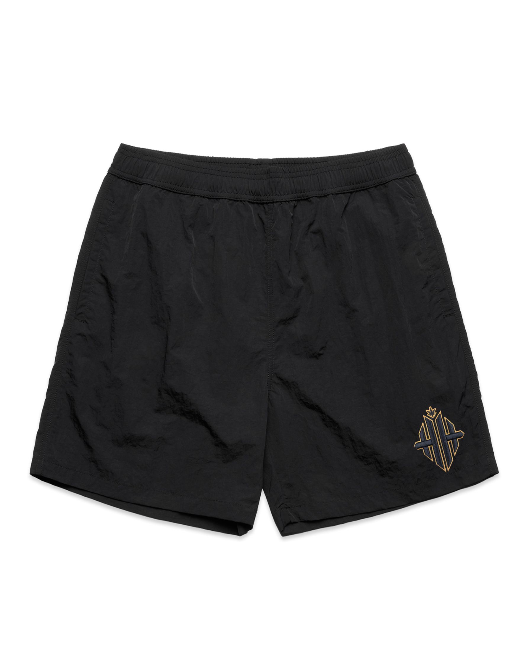 Herbman Hustlin 24k Embroidered Swim Shorts - Black/Gold