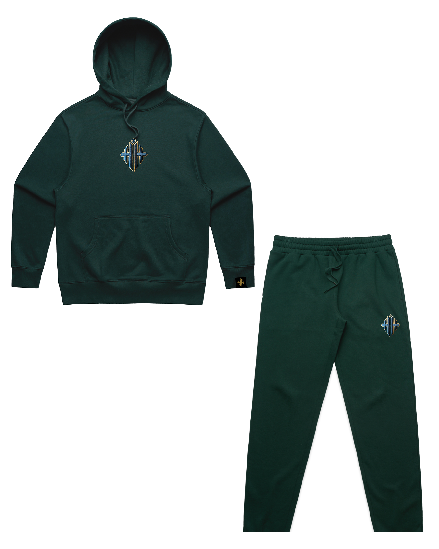 Emerald Heavyweight Embroidered Tracksuit - Green/Gold - FREE BEANIE