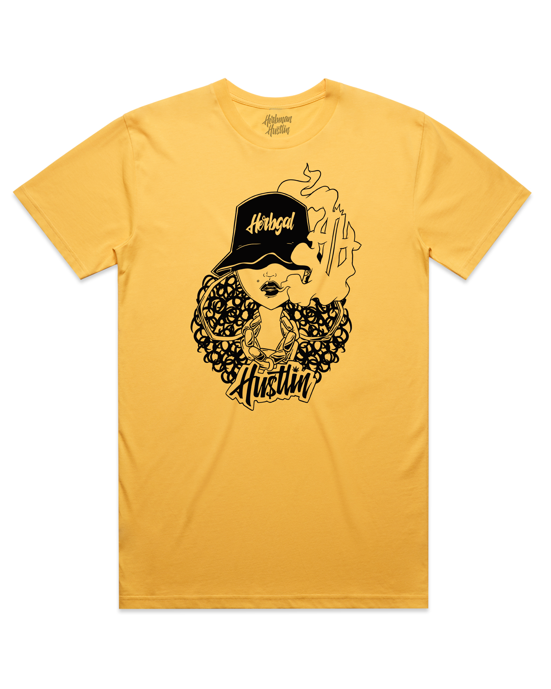 Herbgal Hustlin OG Front Print Tee - Yellow/Black