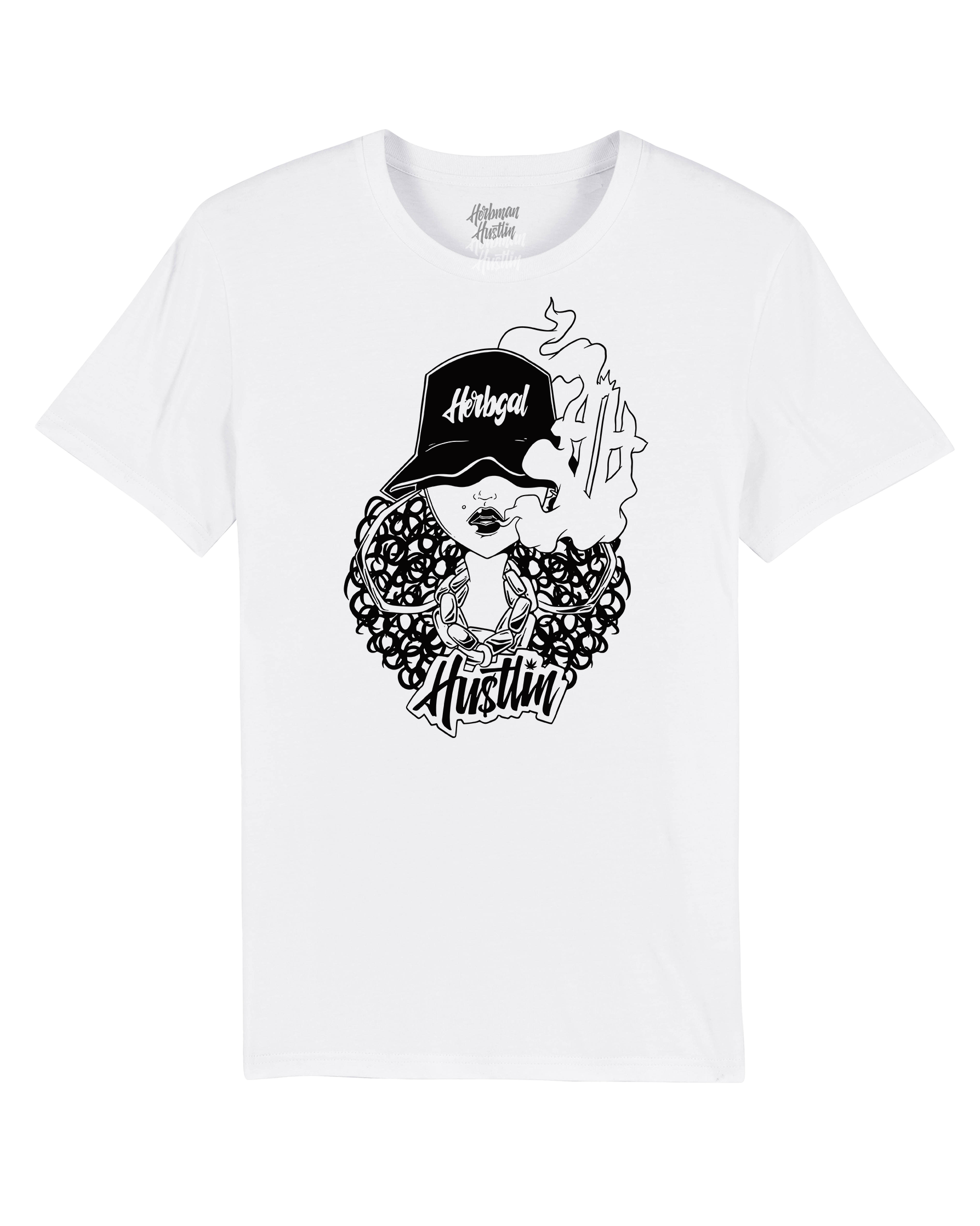 Herbgal Hustlin OG Front Print Tee - White/Black