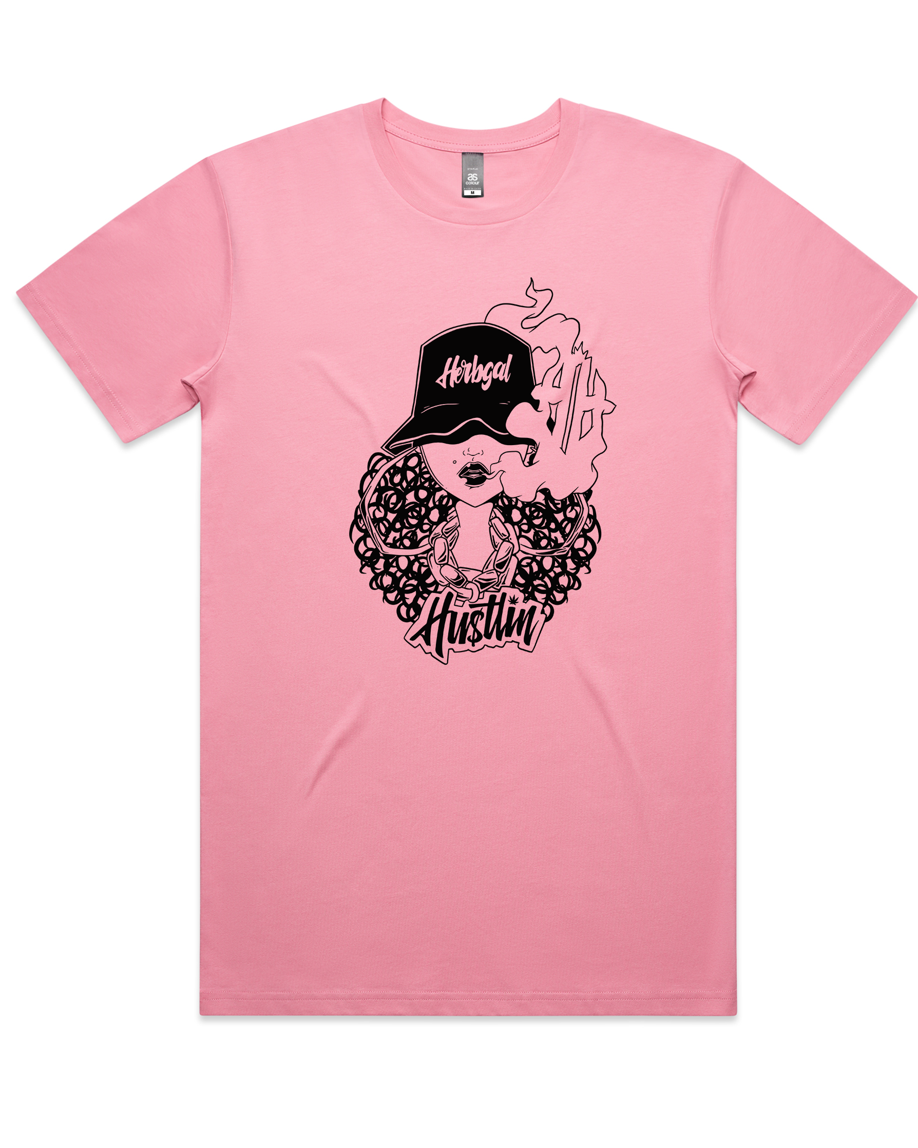 Herbgal Hustlin OG Front Print Tee - Pink/Black