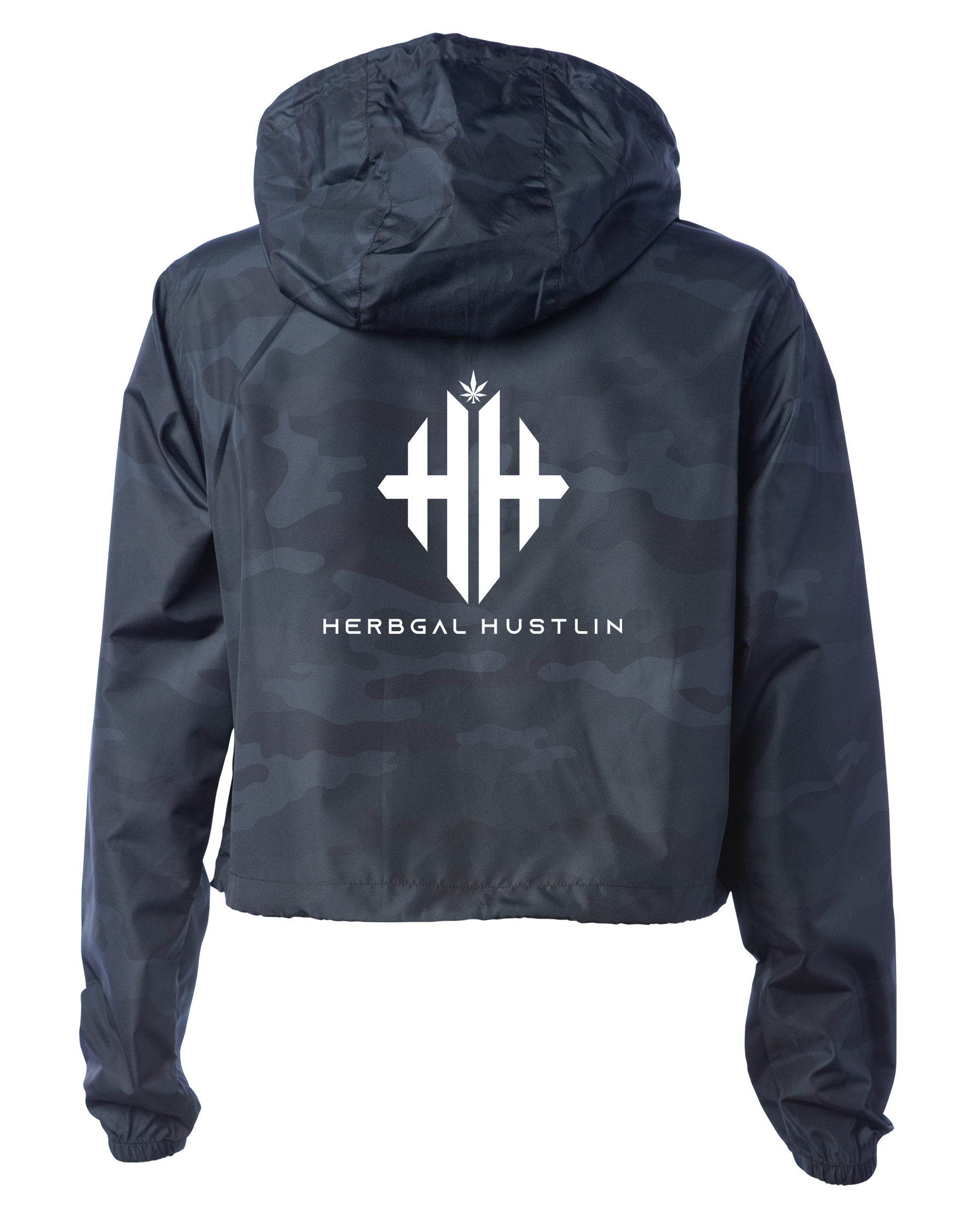 Herbgal Hustlin Cropped Windbreaker - Camo/White